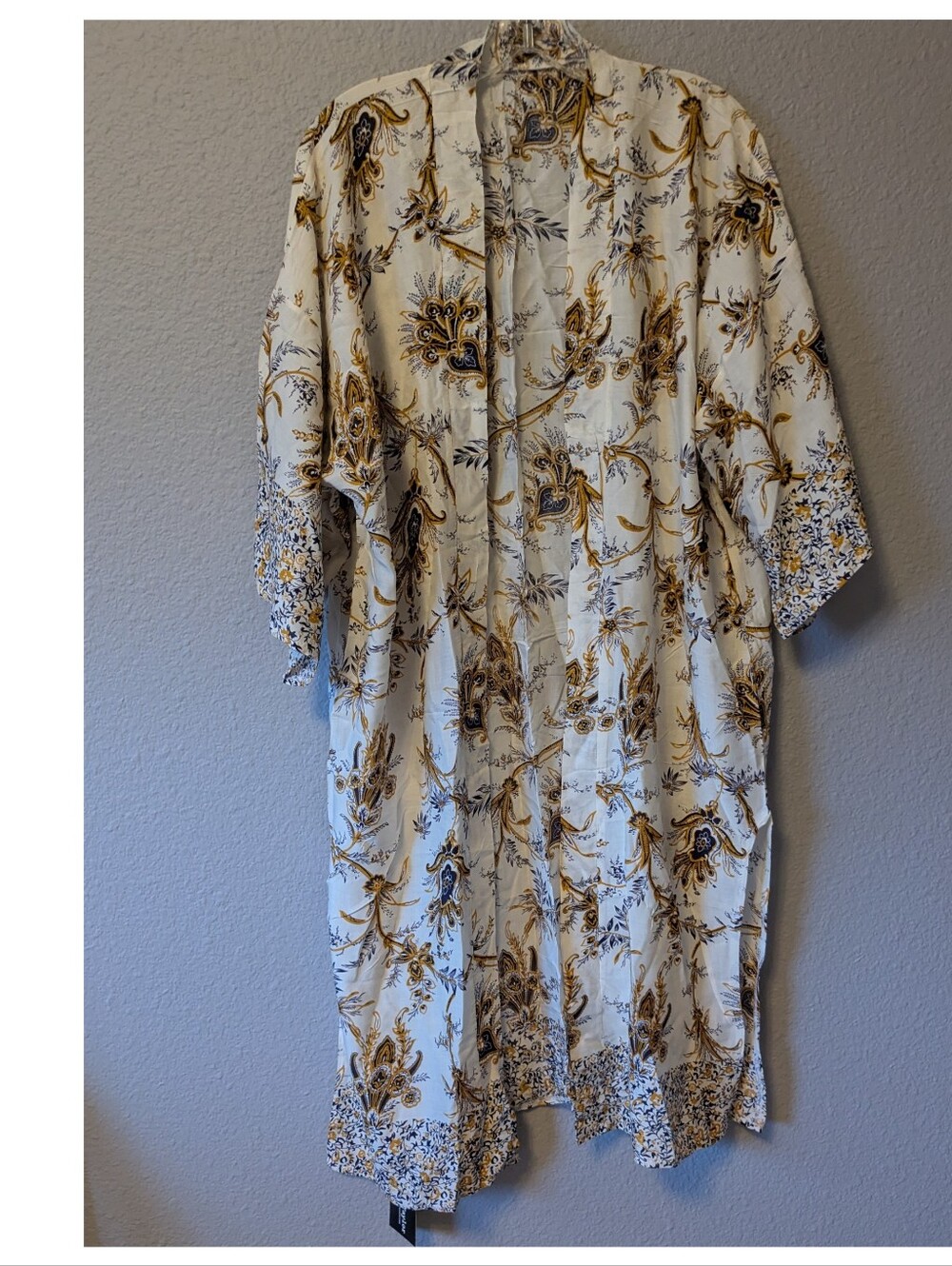 NWT Justin & Taylor White Floral Kimono with Brown Navy Accents Swimsuit Coverup - Picture 3 of 8